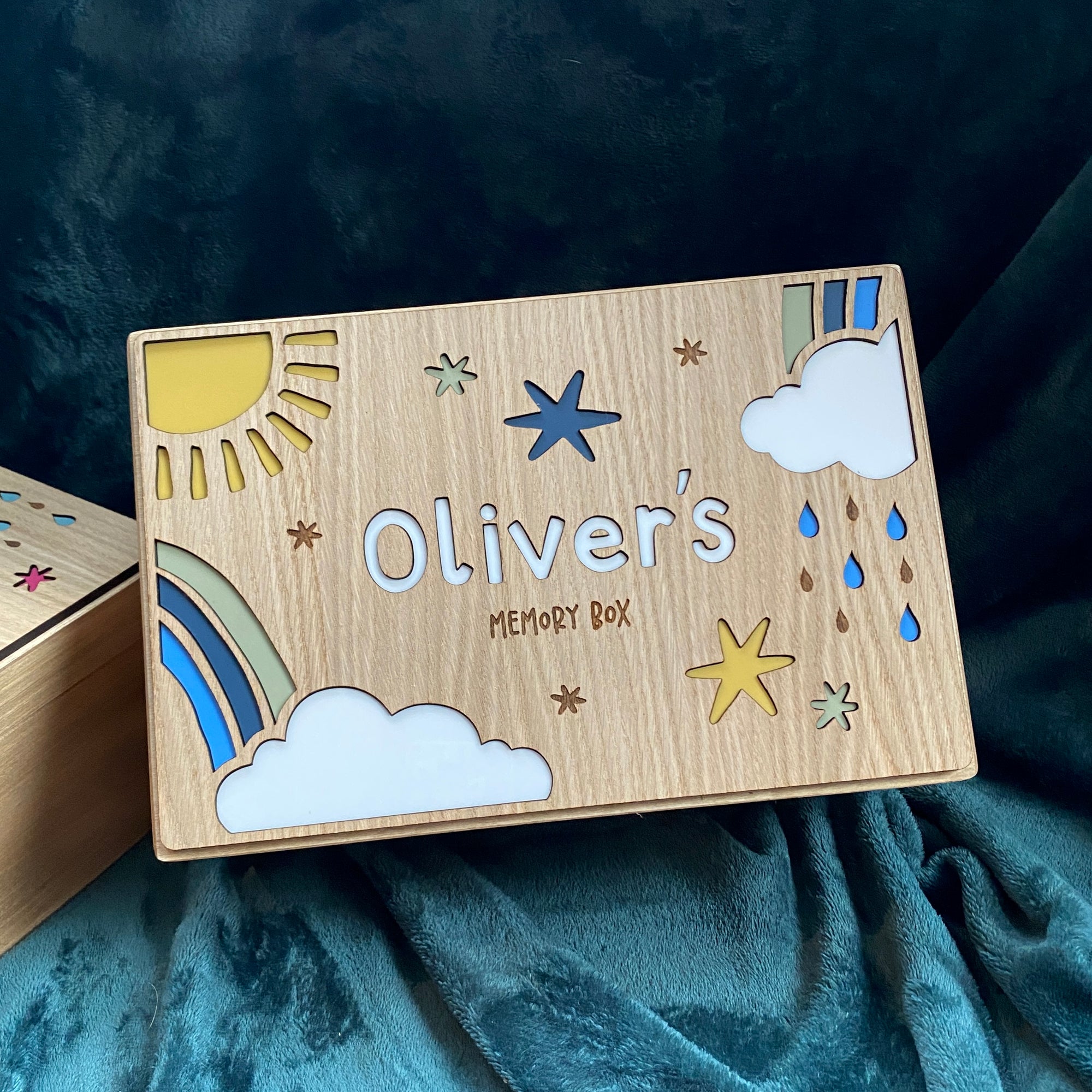 Personalised Rainbow & Cloud Baby Memory Box