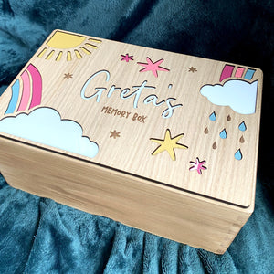 Personalised Rainbow & Cloud Baby Memory Box